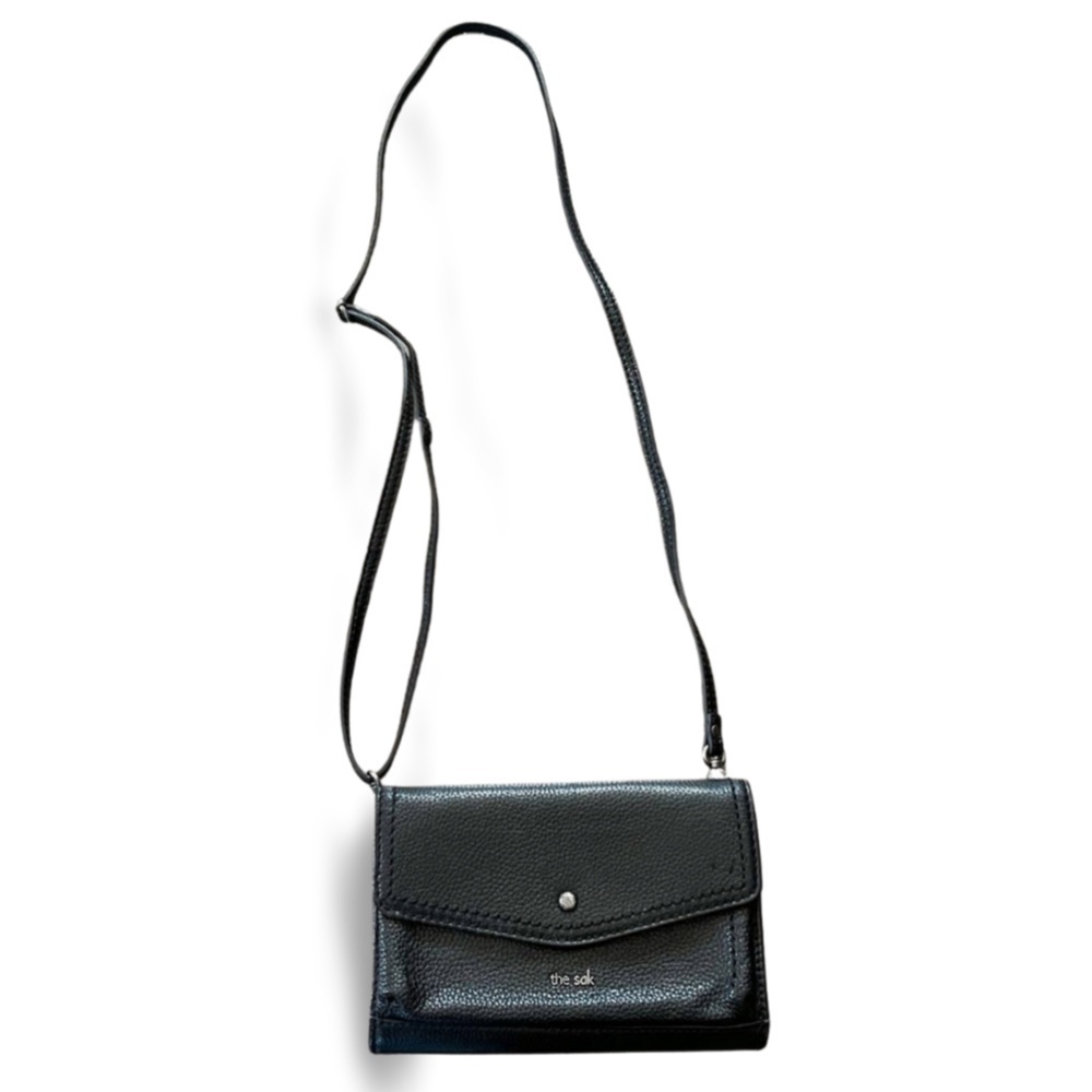 The Sak Black Leather Crossbody Wallet Bag 3-in-1 Convertible Clutch Wristlet